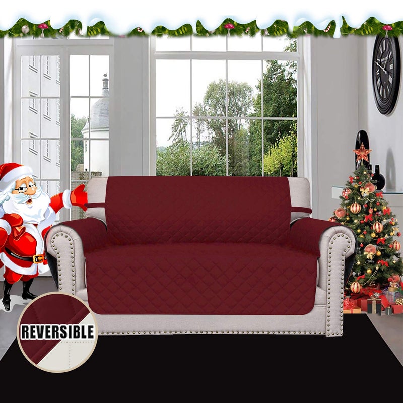 Easy-Going Reversible Loveseat Couch Cover for 2 Cushion Couch Sofa Cover for Dogs Water Resistant Furniture Protector with Foam Sticks Elastic Straps for Pet (Loveseat, Christmas Red/Ivory) - Image 2